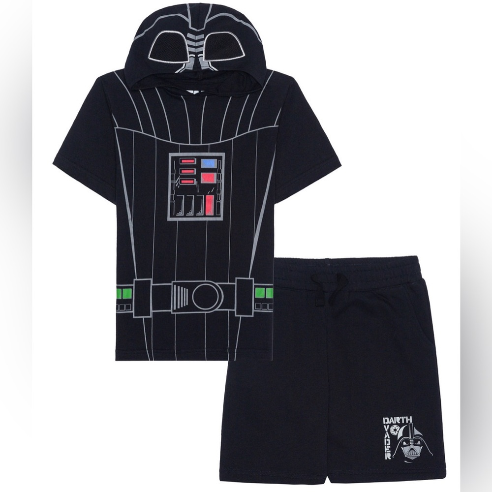 BNWT - Darth Vader (Little boys) Hooded T-Shirt & Shorts, 2PC Set, Black, Size 5 - Picture 2 of 9